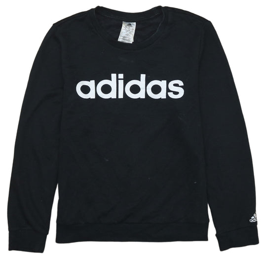 Adidas Womens Black Crew Neck Logo Sweatshirt Size L 16-18