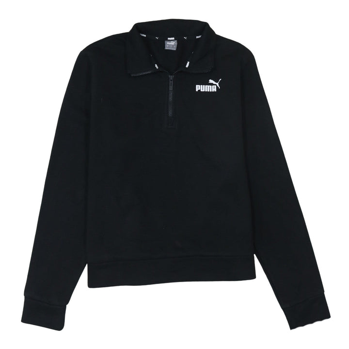 Puma Women Black 1/4 Zip Sweatshirt Size L Cotton Blend Logo