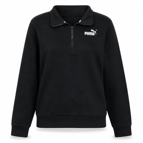 Puma Women Black 1/4 Zip Sweatshirt Size L Cotton Blend Logo