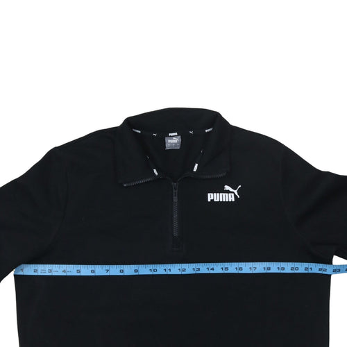 Puma Women Black 1/4 Zip Sweatshirt Size L Cotton Blend Logo