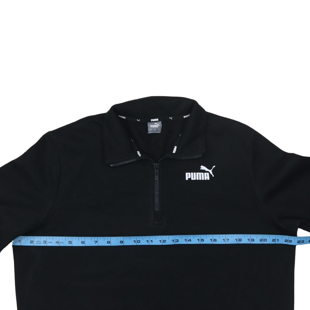 Puma Women Black 1/4 Zip Sweatshirt Size L Cotton Blend Logo