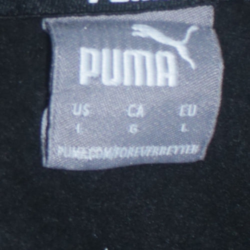Puma Women Black 1/4 Zip Sweatshirt Size L Cotton Blend Logo