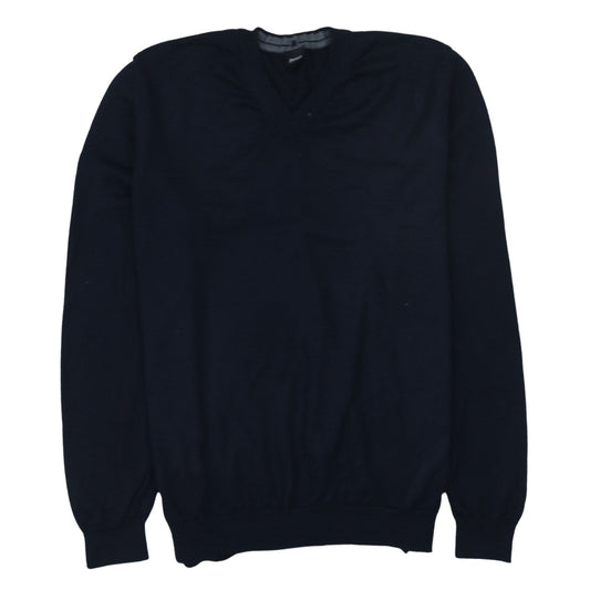 Hugo Boss Men's Navy Blue 2XL Wool V-Neck Pullover Jumper