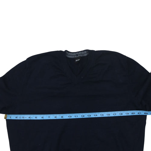 Hugo Boss Men's Navy Blue 2XL Wool V-Neck Pullover Jumper