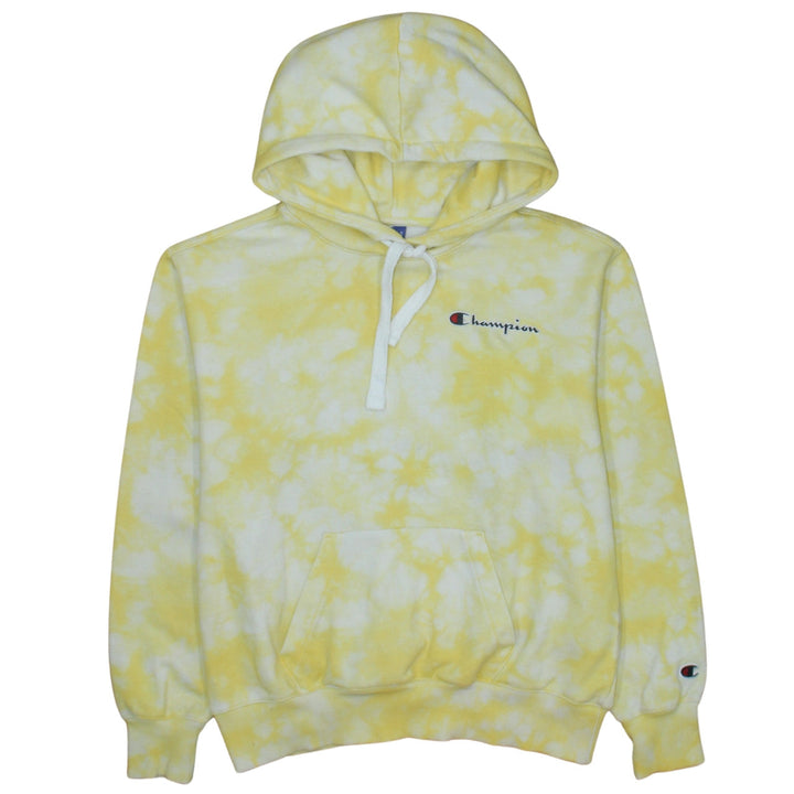 Champion Women's Yellow Tie-Dye Pullover Hoodie Small