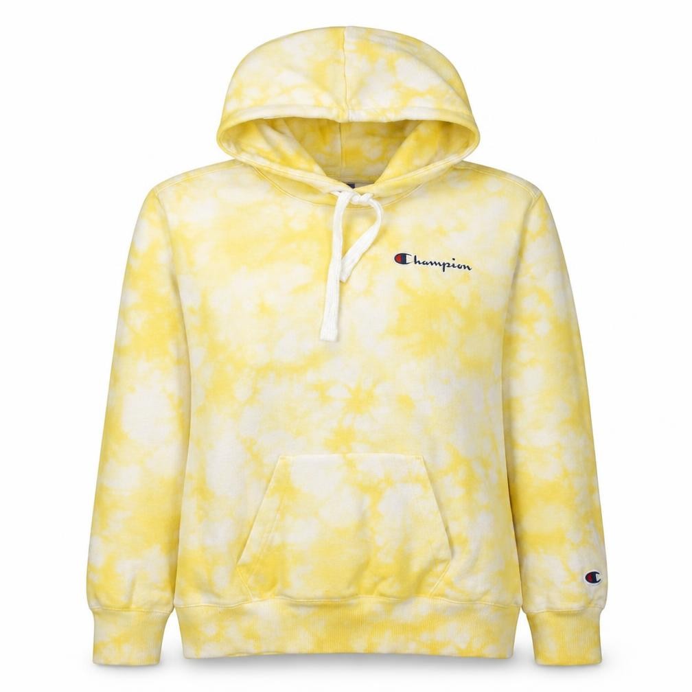 Front view of Champion Women's Yellow Tie-Dye Pullover Hoodie Small