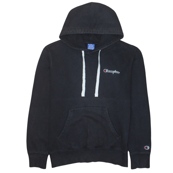 Champion Mens Black Pullover Hoodie Medium Logo Cotton Sweatshirt