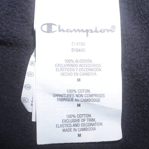 Champion Mens Black Pullover Hoodie Medium Logo Cotton Sweatshirt