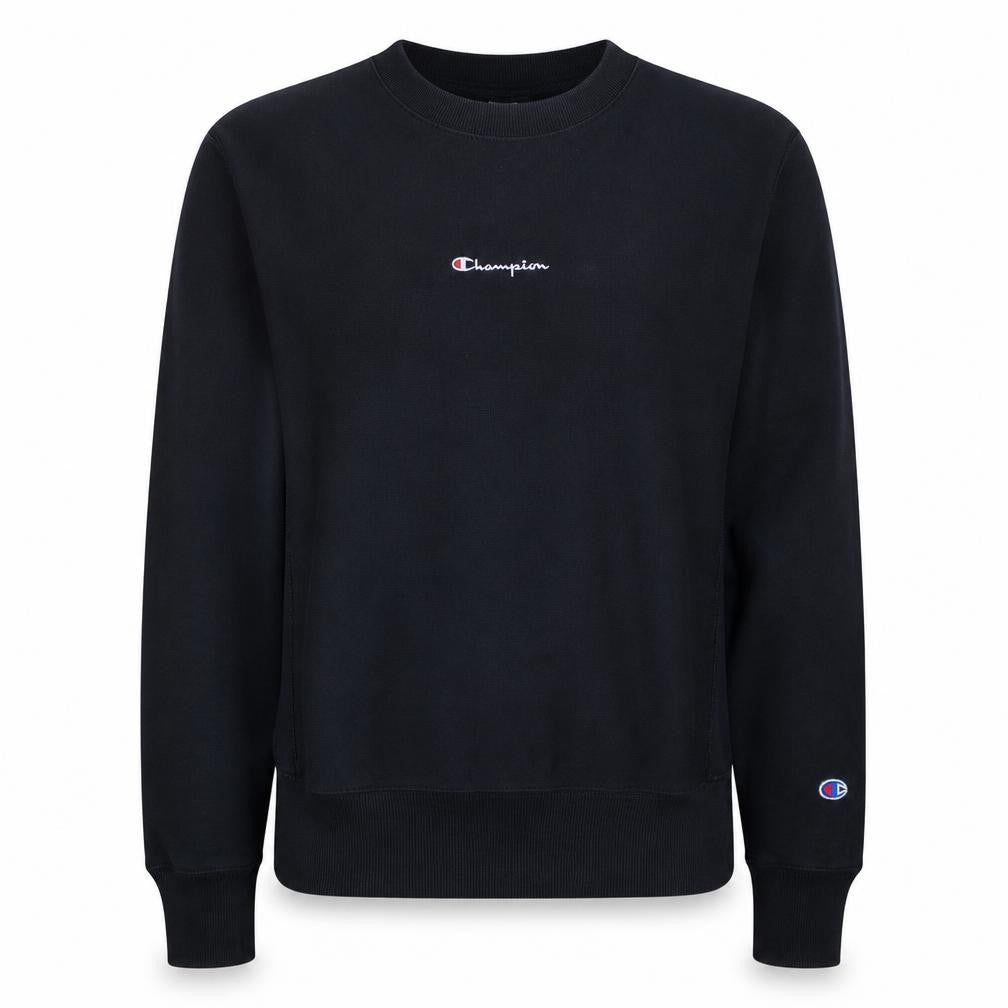 Front view of Champion Men's Black Small Reverse Weave Crew Neck Sweatshirt
