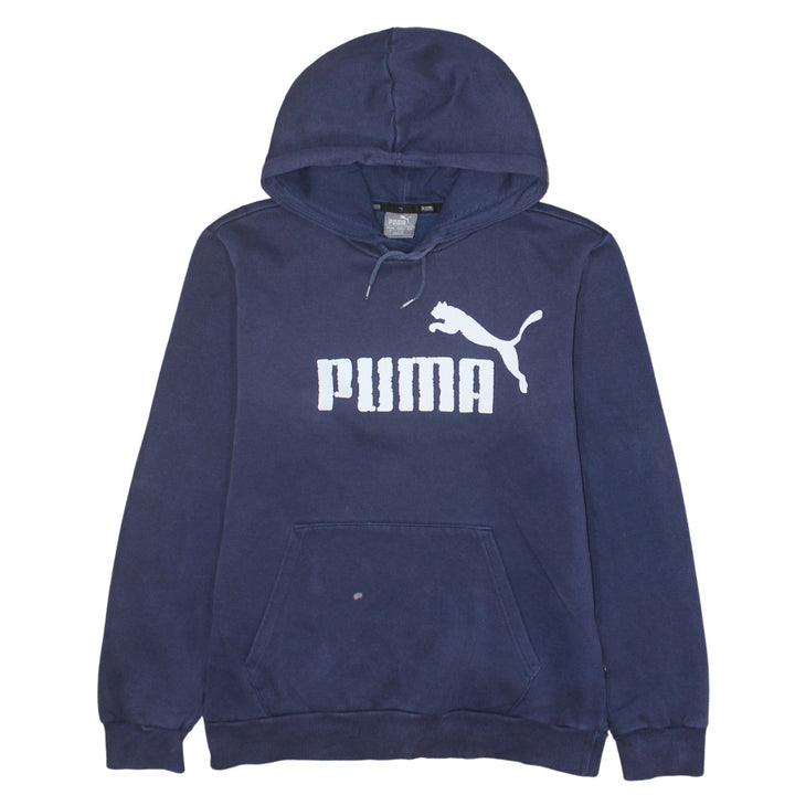 Puma Women's Navy Blue Pullover Hoodie Small Logo Print Cotton Blend
