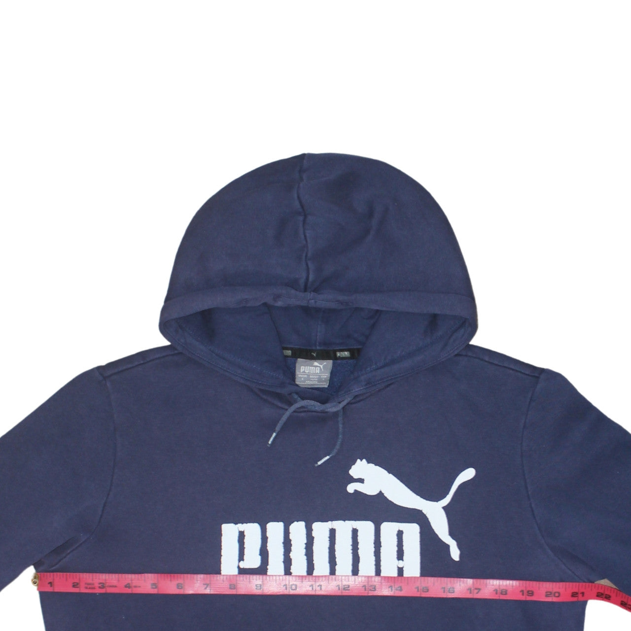 Puma Women's Navy Blue Pullover Hoodie Small Logo Print Cotton Blend