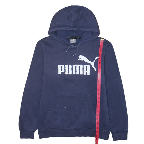 Puma Women's Navy Blue Pullover Hoodie Small Logo Print Cotton Blend