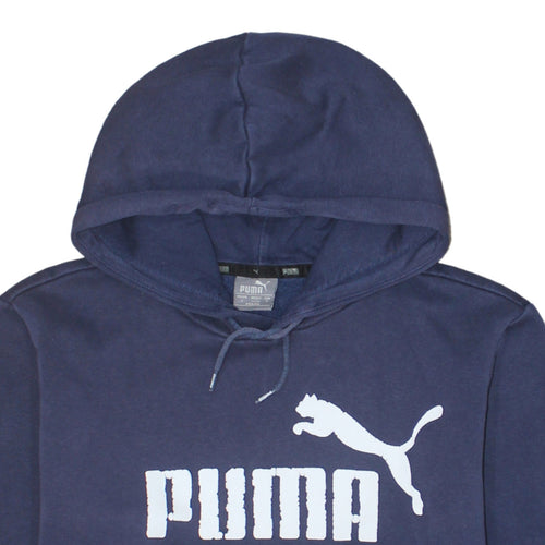 Puma Women's Navy Blue Pullover Hoodie Small Logo Print Cotton Blend