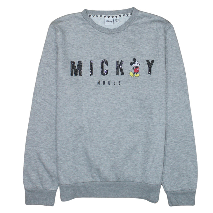 Disney Women Grey Mickey Mouse Sequin Pullover Sweatshirt Size S