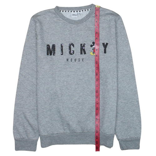 Disney Women Grey Mickey Mouse Sequin Pullover Sweatshirt Size S