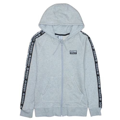 Adidas Womens Grey Full Zip Hoodie Size 8 Cotton Blend Hooded Sweatshirt