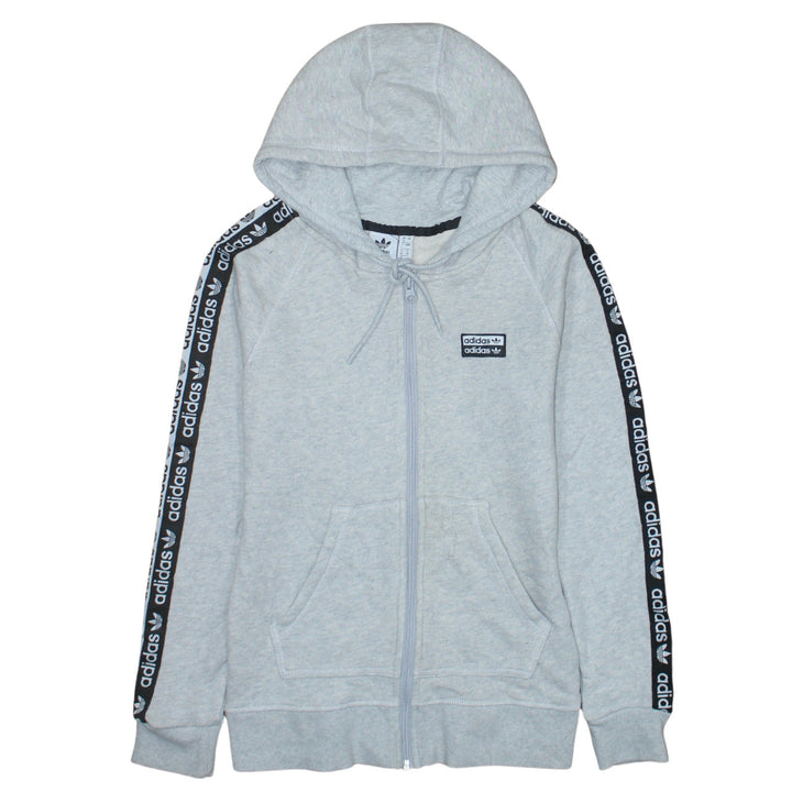 Adidas Womens Grey Full Zip Hoodie Size 8 Cotton Blend Hooded Sweatshirt