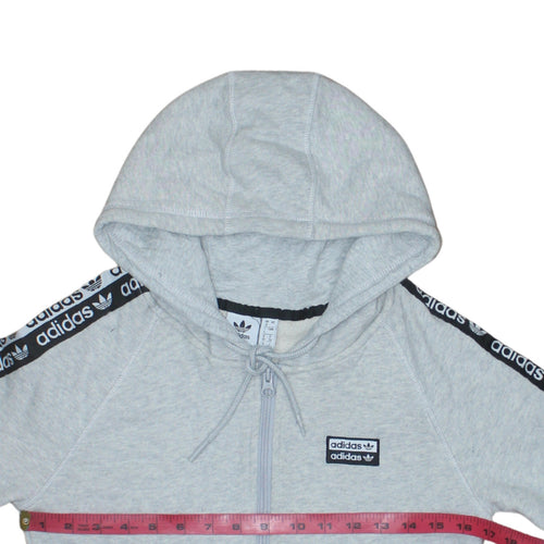 Adidas Womens Grey Full Zip Hoodie Size 8 Cotton Blend Hooded Sweatshirt