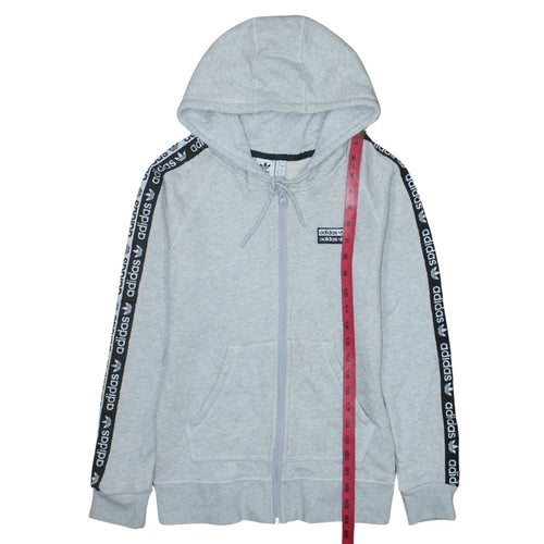 Adidas Womens Grey Full Zip Hoodie Size 8 Cotton Blend Hooded Sweatshirt