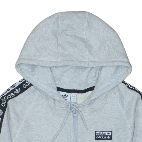 Adidas Womens Grey Full Zip Hoodie Size 8 Cotton Blend Hooded Sweatshirt