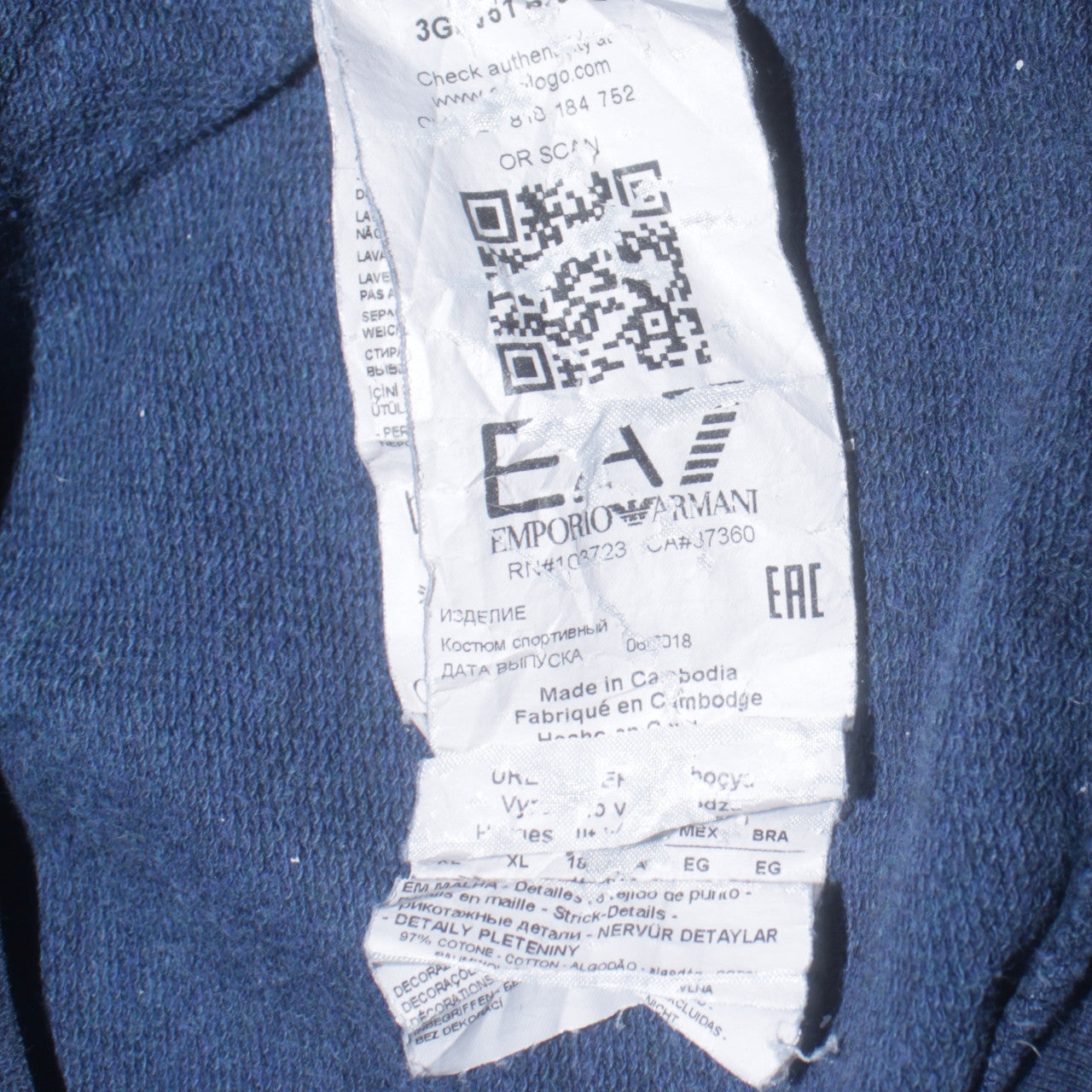 Emporio Armani EA7 Men's Blue XL Track Jacket Full Zip Cotton Blend