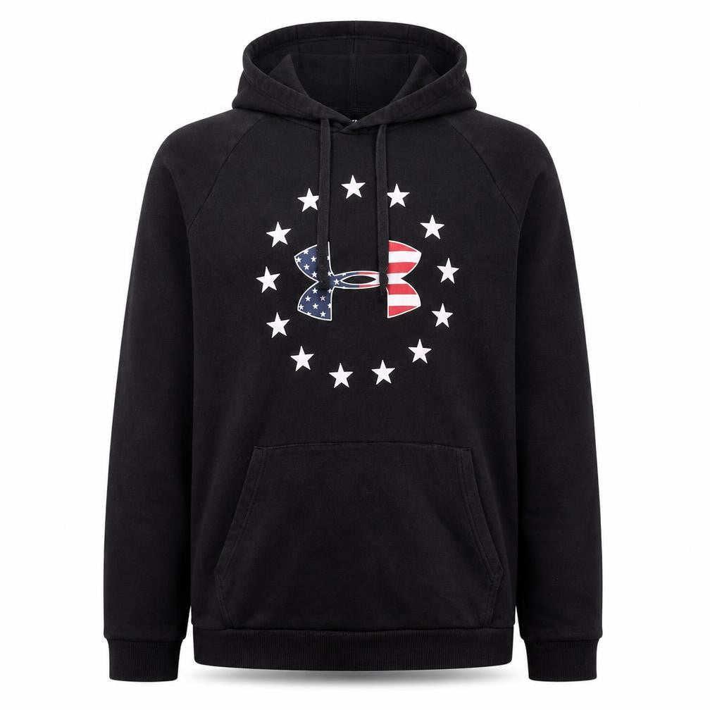 Front view of Under Armour Men’s Black Large Pullover Hoodie USA Graphic