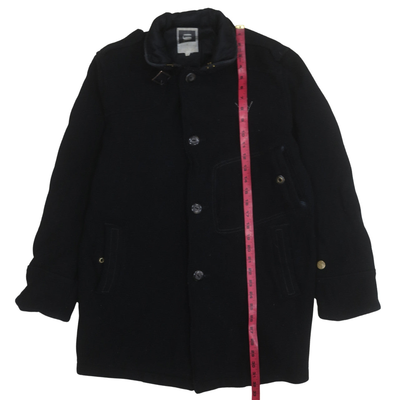 G-Star RAW Men's Black Wool Blend Overcoat L Regular