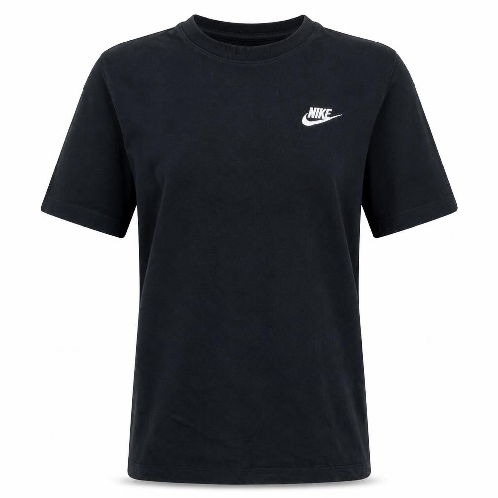 Front view of Nike Women Black S Pullover Sweatshirt Cotton Crew Neck Short Sleeve