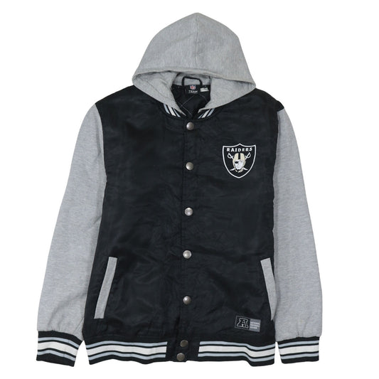 NFL Team Apparel Men’s Black Grey Raiders Varsity Hoodie Jacket L