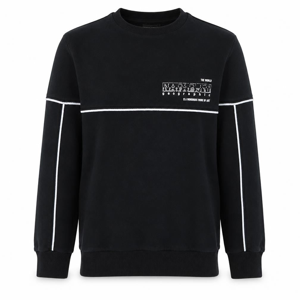 Front view of Napapijri Teens Black Logo Crew Neck Sweatshirt, size 14, Regular Fit