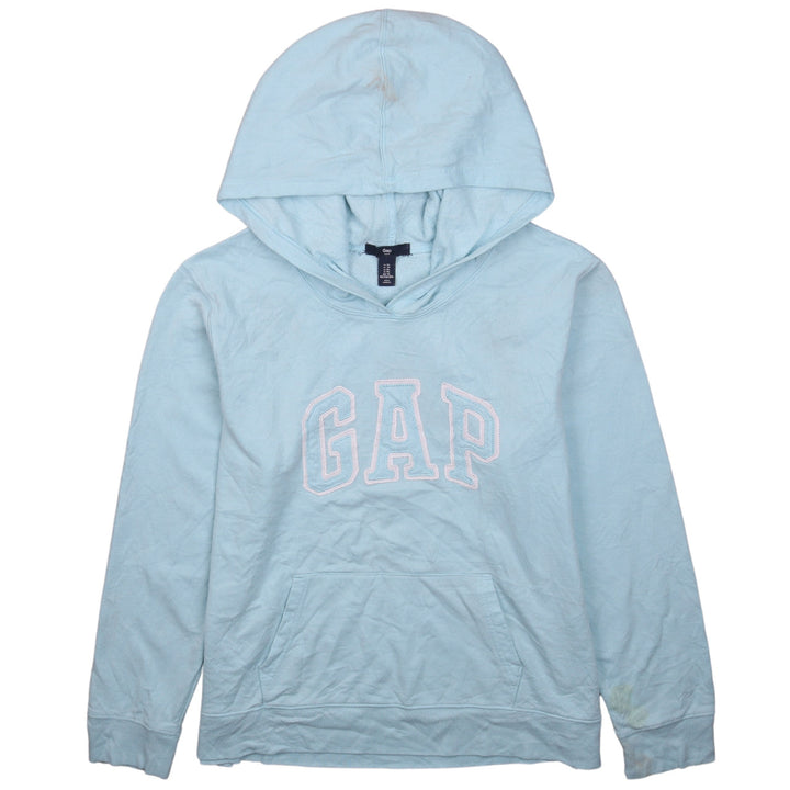 GAP Women Light Blue Pullover Hoodie XL Cotton Blend Logo Print