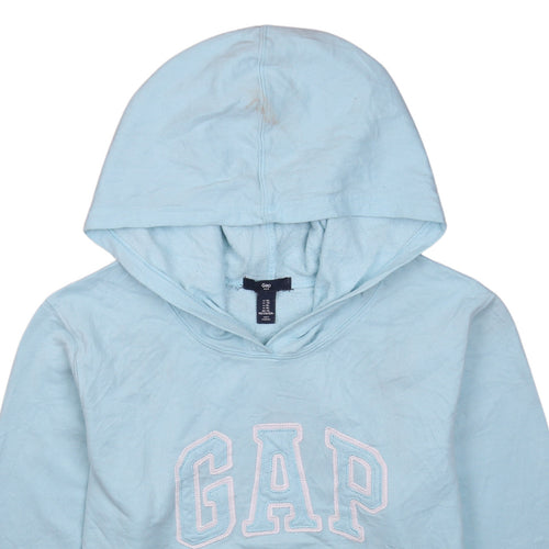 GAP Women Light Blue Pullover Hoodie XL Cotton Blend Logo Print