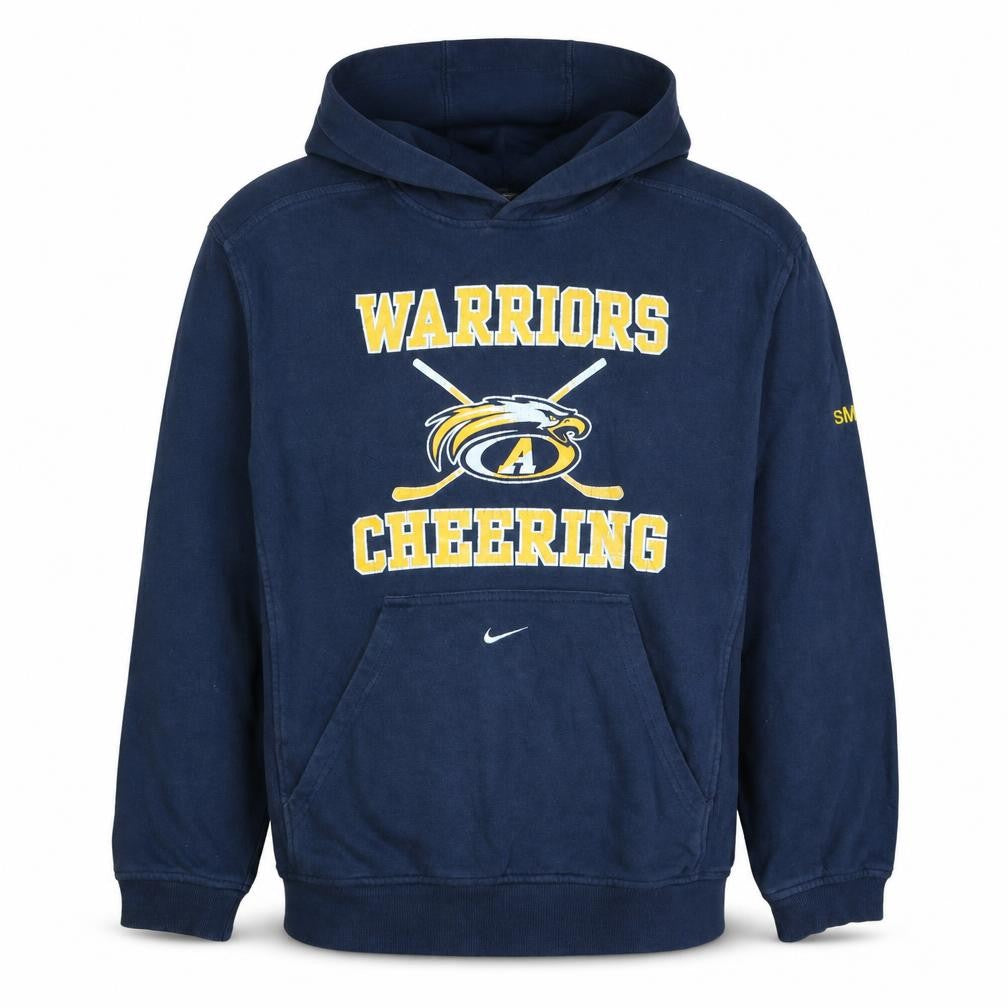 Front view of Nike Men's Blue Warriors Cheering Pullover Hoodie, size S