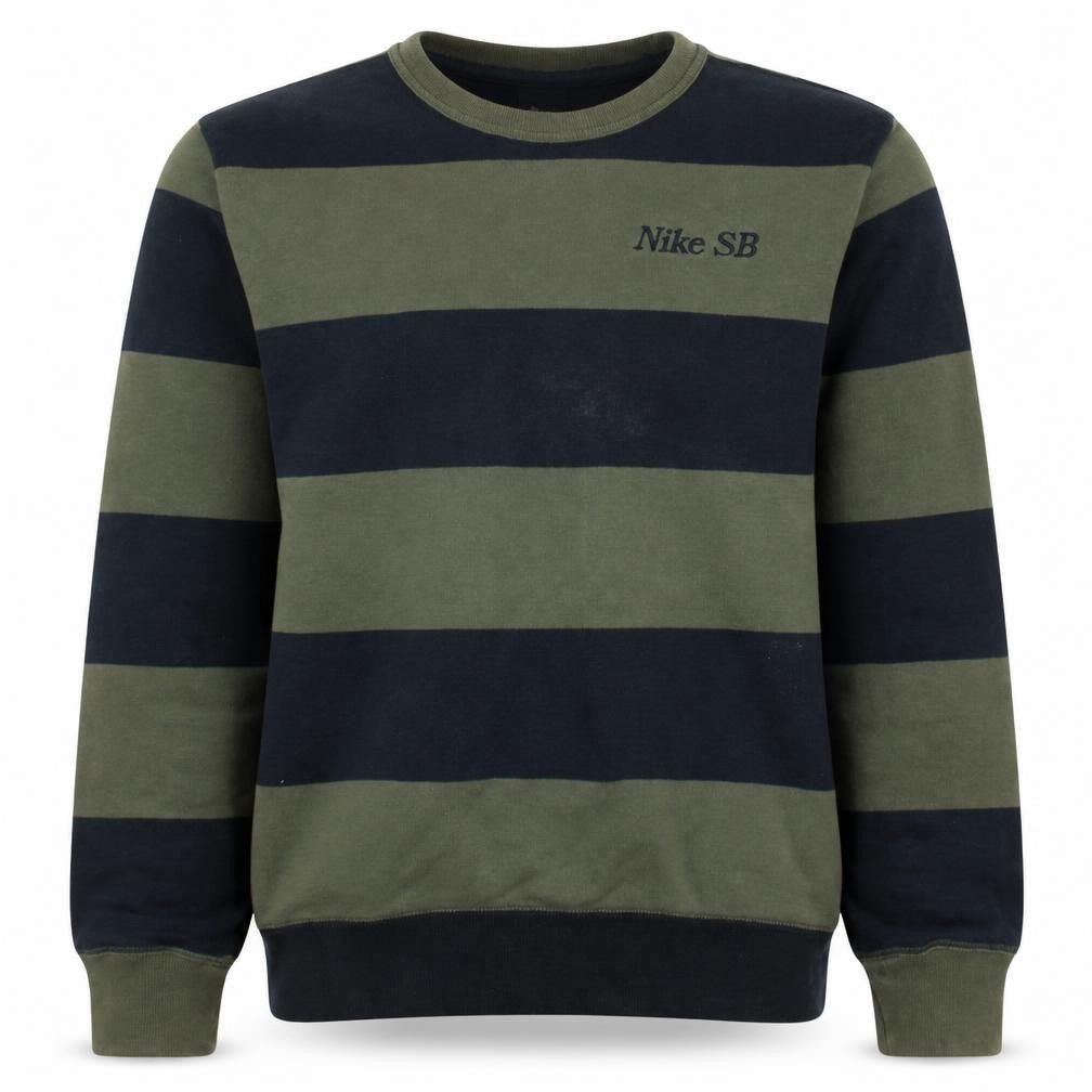 Front view of Nike SB Men's Green Striped Pullover Sweatshirt XS