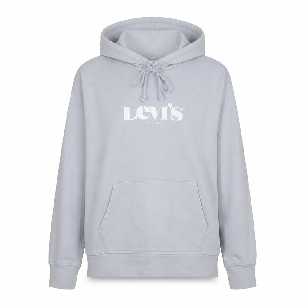 Front view of Levi's Women's Light Blue Pullover Hoodie, size S, Cotton Logo Sweatshirt