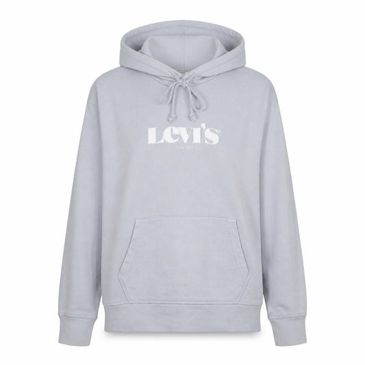 Front view of Levi's Women's Light Blue Pullover Hoodie, size S, Cotton Logo Sweatshirt