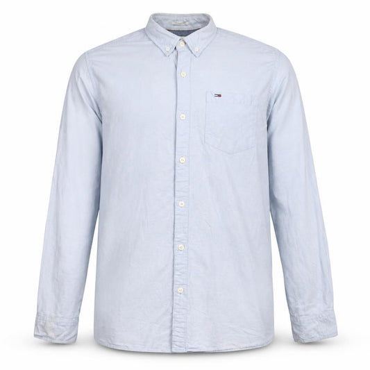 Front view of Hilfiger Denim Men's Blue Button-Down Casual Shirt L Regular Fit