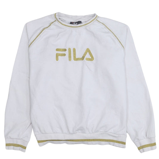 Fila Womens White Gold Logo Pullover Sweatshirt L