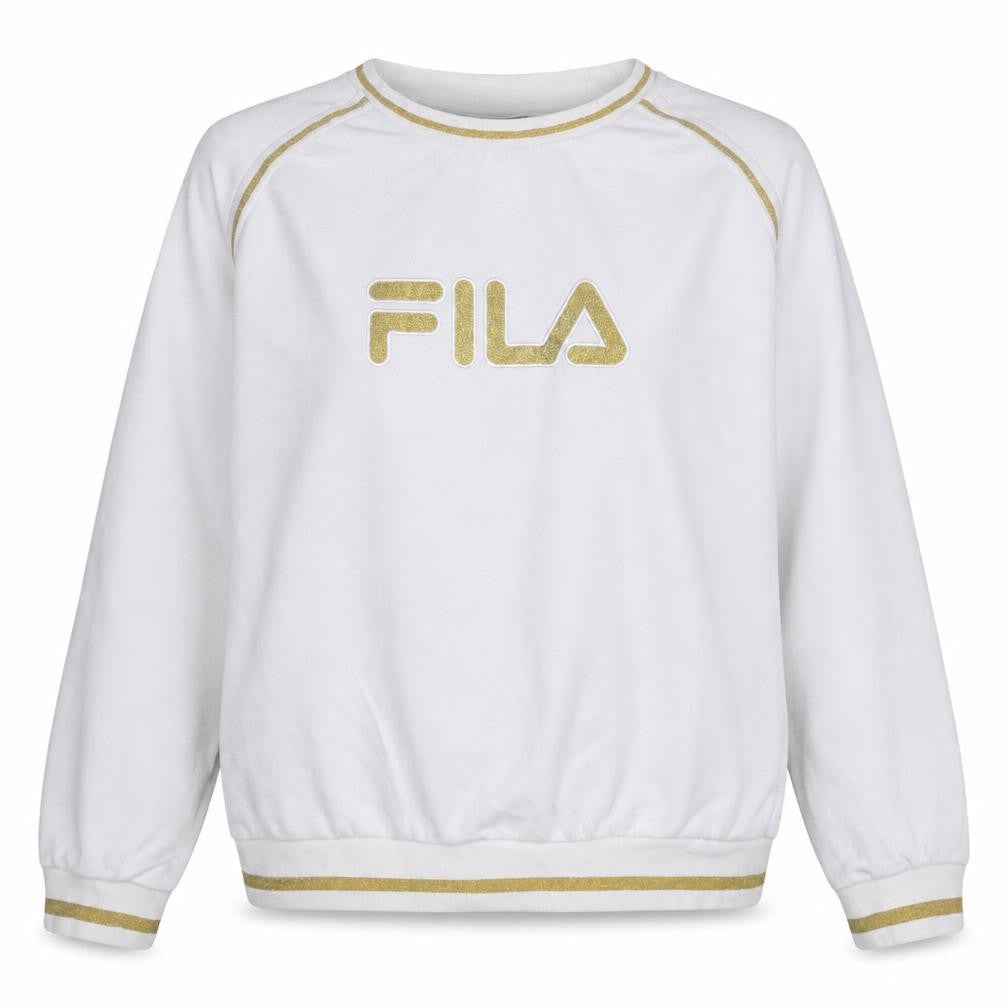 Front view of Fila women’s white gold logo pullover sweatshirt l
