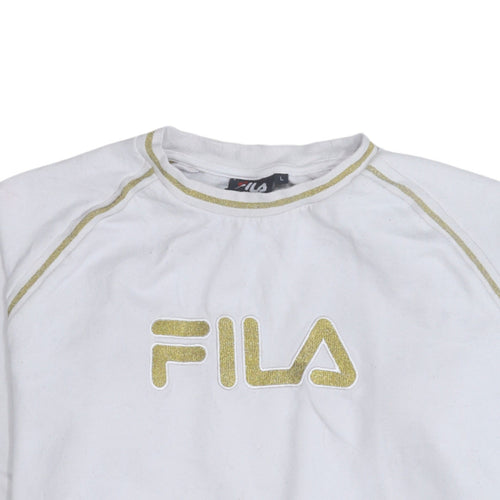 Fila Womens White Gold Logo Pullover Sweatshirt L