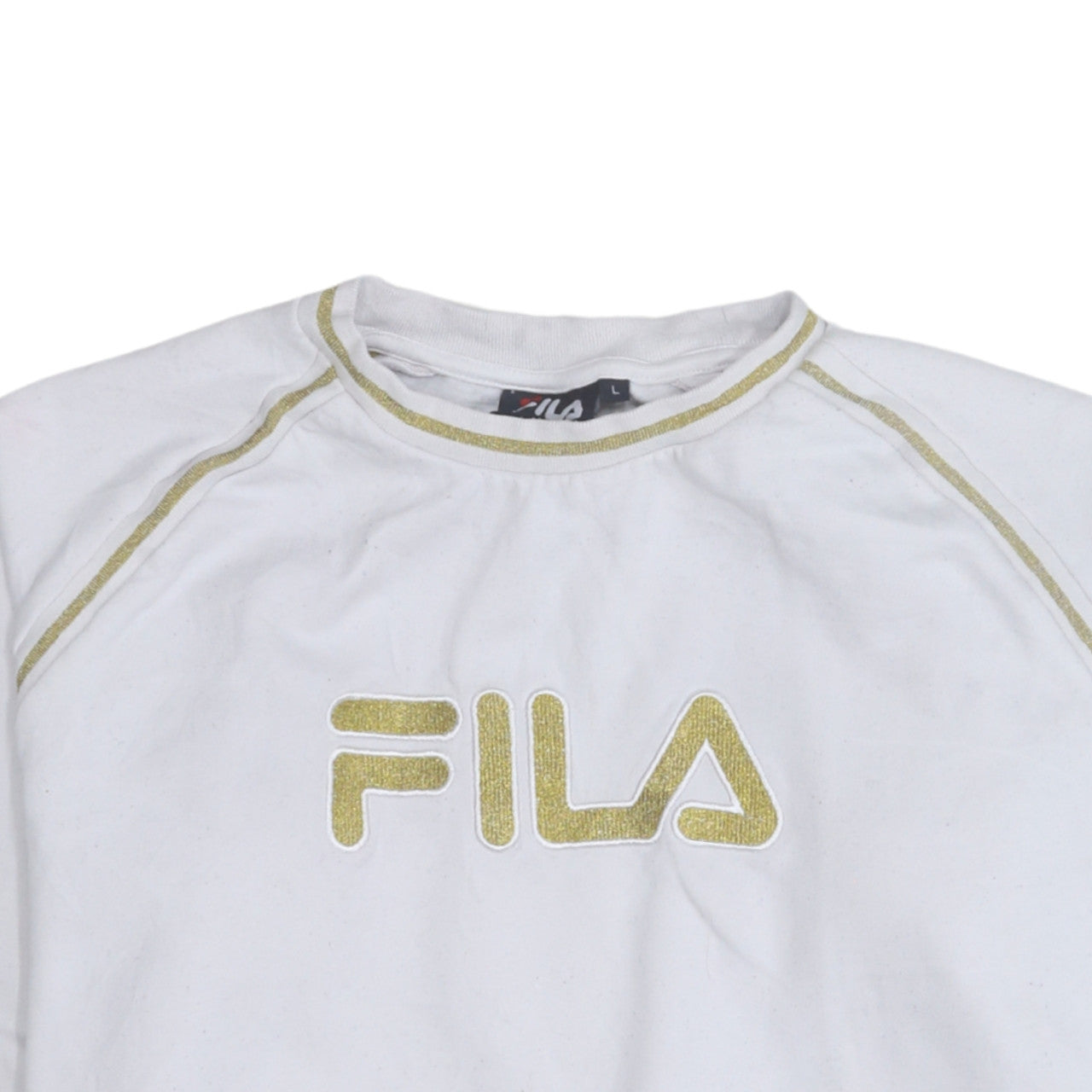 Fila Womens White Gold Logo Pullover Sweatshirt L