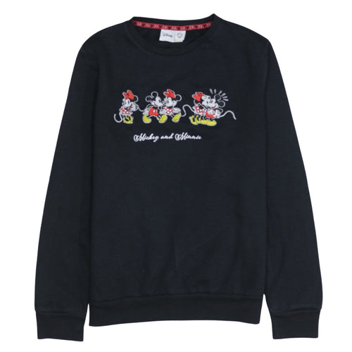 Disney Women Black Cotton Pullover Sweatshirt Mickey & Minnie Size S