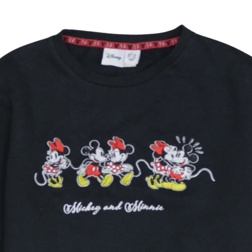 Disney Women Black Cotton Pullover Sweatshirt Mickey & Minnie Size S