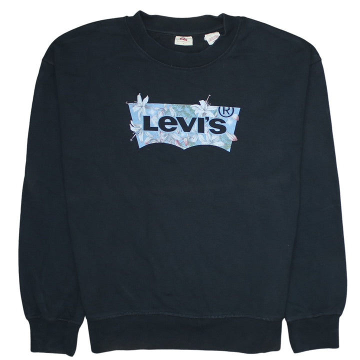 Levi's Men's Black Floral Logo Crew Neck Sweatshirt Size S