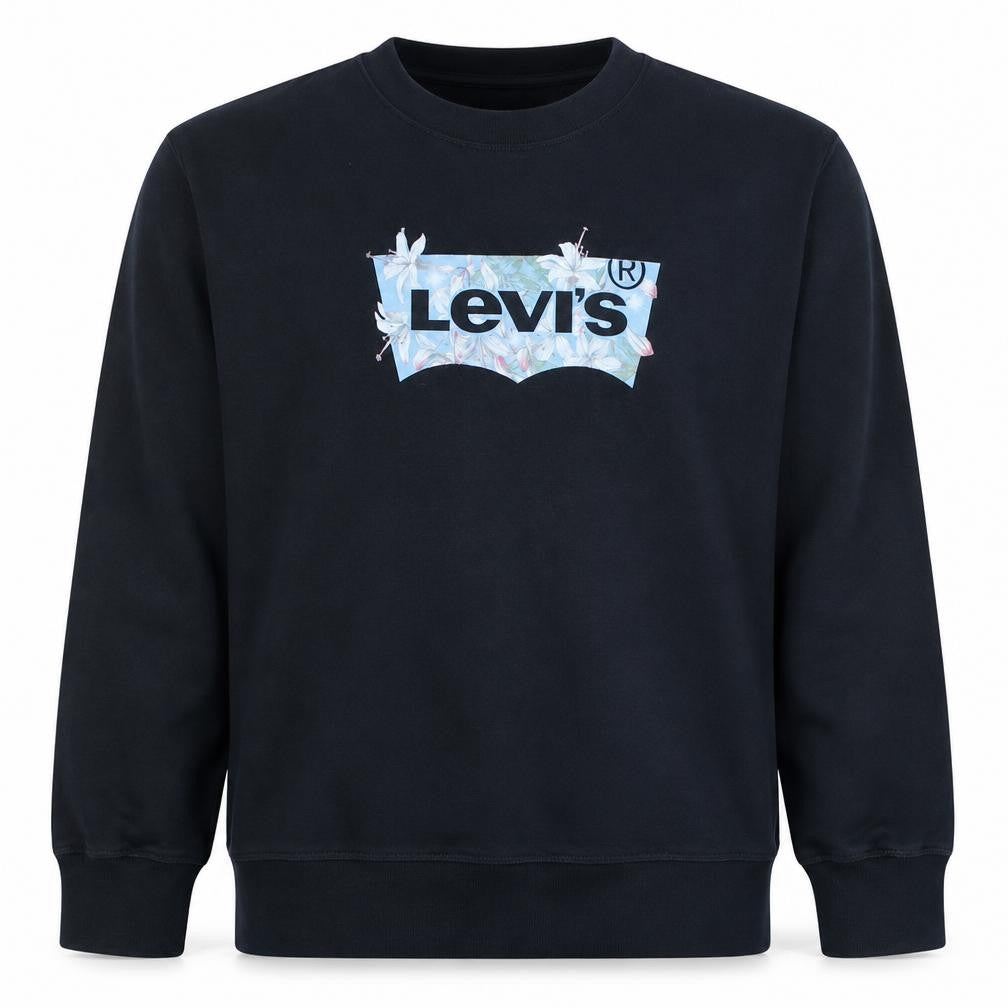 Front view of Levi's Men's Black Floral Logo Crew Neck Sweatshirt, size S