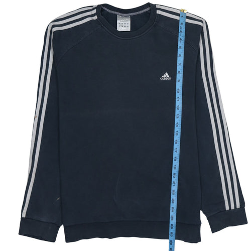 Adidas Mens Black Crew Neck Sweatshirt Size L Classic 3-Stripes Pullover