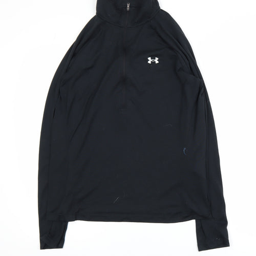 Under Armour Boys Black L Long Sleeve 1/4 Zip Track Jacket HeatGear