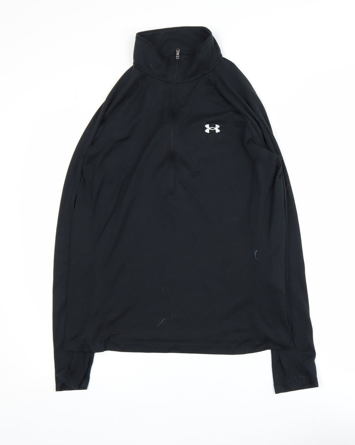 Under Armour Boys Black L Long Sleeve 1/4 Zip Track Jacket HeatGear