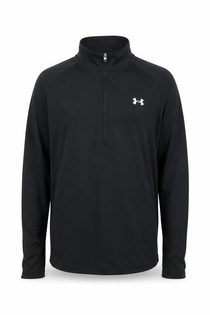 Under Armour Boys Black L Long Sleeve 1/4 Zip Track Jacket HeatGear