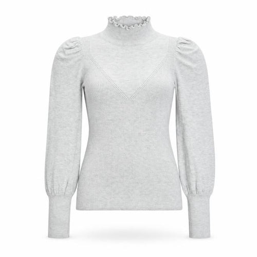 River Island Womens Grey High Neck Puff Sleeve Knit Blouse Size 6